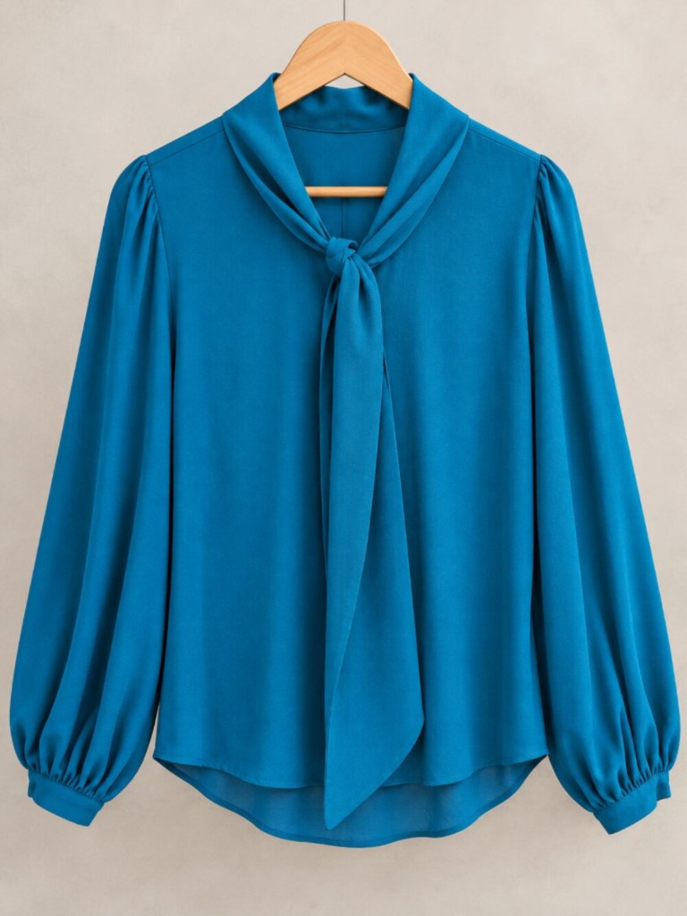Chico's Teal Blue Tie-Neck L Long Sleeve Blouse